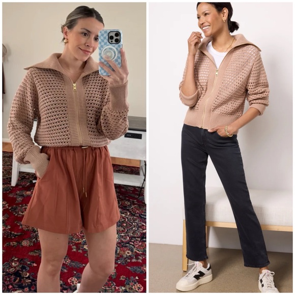 Varley Eloise Zip-through Knit in Brown SZ S - Picture 2 of 10